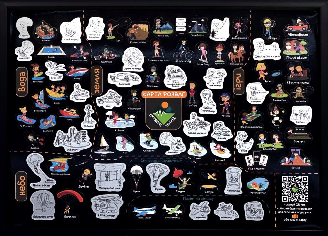Частково стертий скретч постер розваг Extreme Travel UA